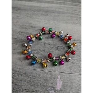 Multi Color Jingle Bell Christmas Stretch Bracelet Holiday Beaded Jewelry